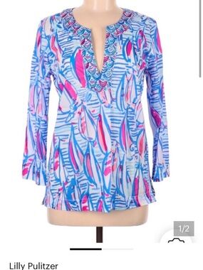 Lilly Pulitzer “Red, right return” Blue/Pink Sailboat V Neck Tunic! Used**